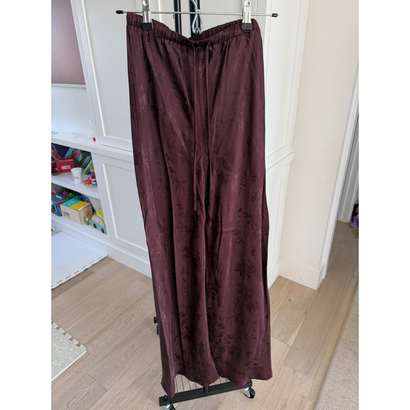 VRG GRL Pants - VRG GRL Brown Floral Jacquard Pull On Pants